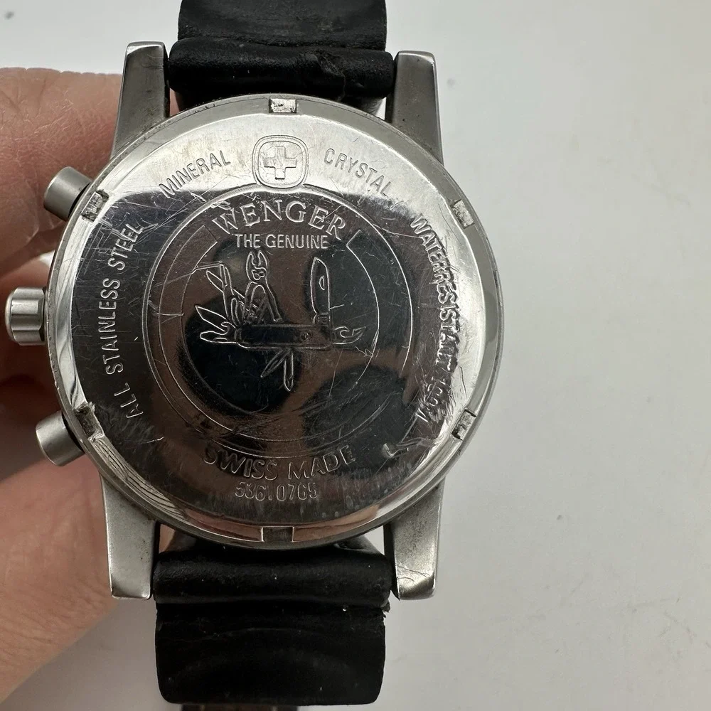 Vintage WENGER Commando Chrono SMT Design 536.0765 Black Men's Watch Black Band